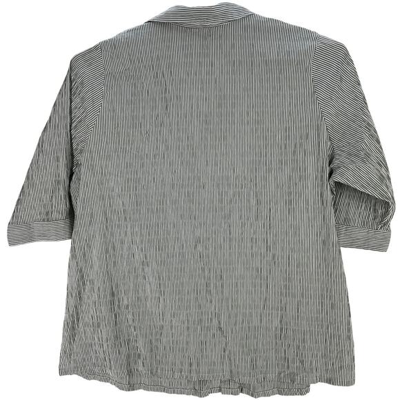 ULLA JOHNSON Button Up Shirt Top Women Plus 24 Gray White Striped Short Sleeves - Picture 3 of 7